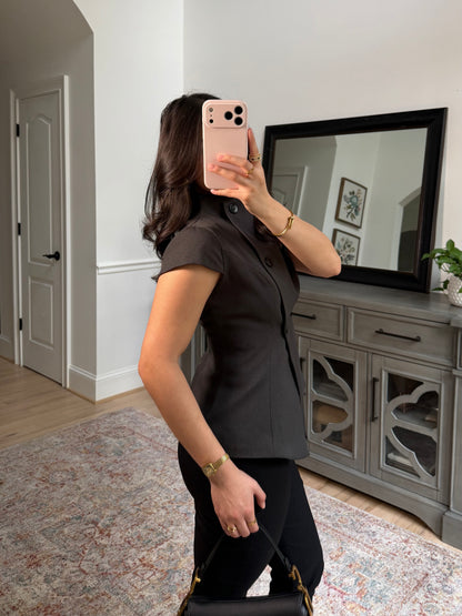 Isabelle Charcoal Button Top