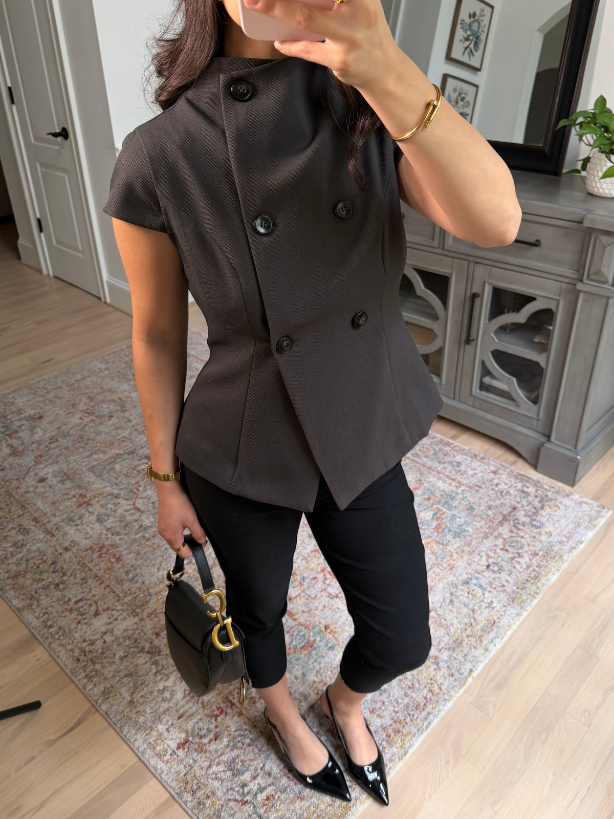 Isabelle Charcoal Button Top