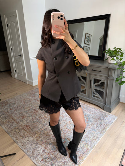 Daydreaming Satin Lace Shorts (Black)