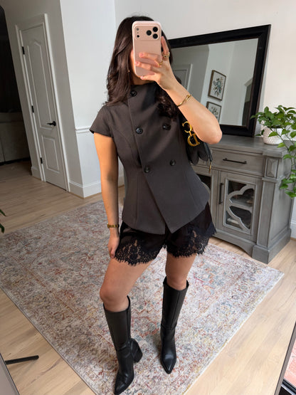 Daydreaming Satin Lace Shorts (Black)