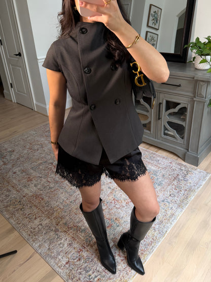 Daydreaming Satin Lace Shorts (Black)