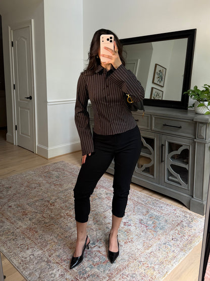 Office Days Brown Stripe Button Up Top