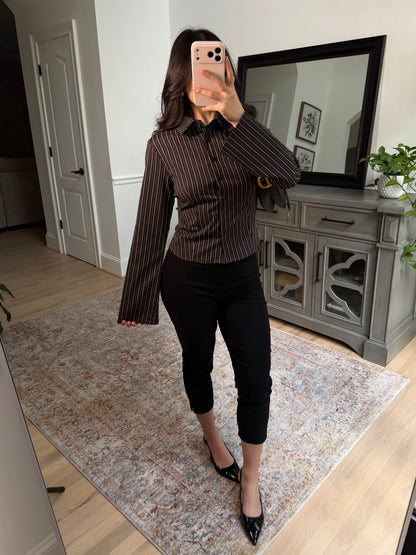 Office Days Brown Stripe Button Up Top