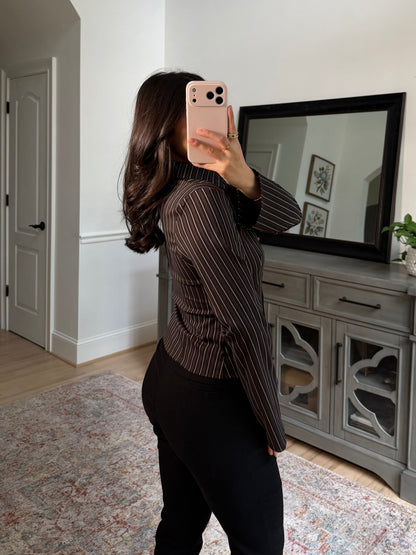 Office Days Brown Stripe Button Up Top