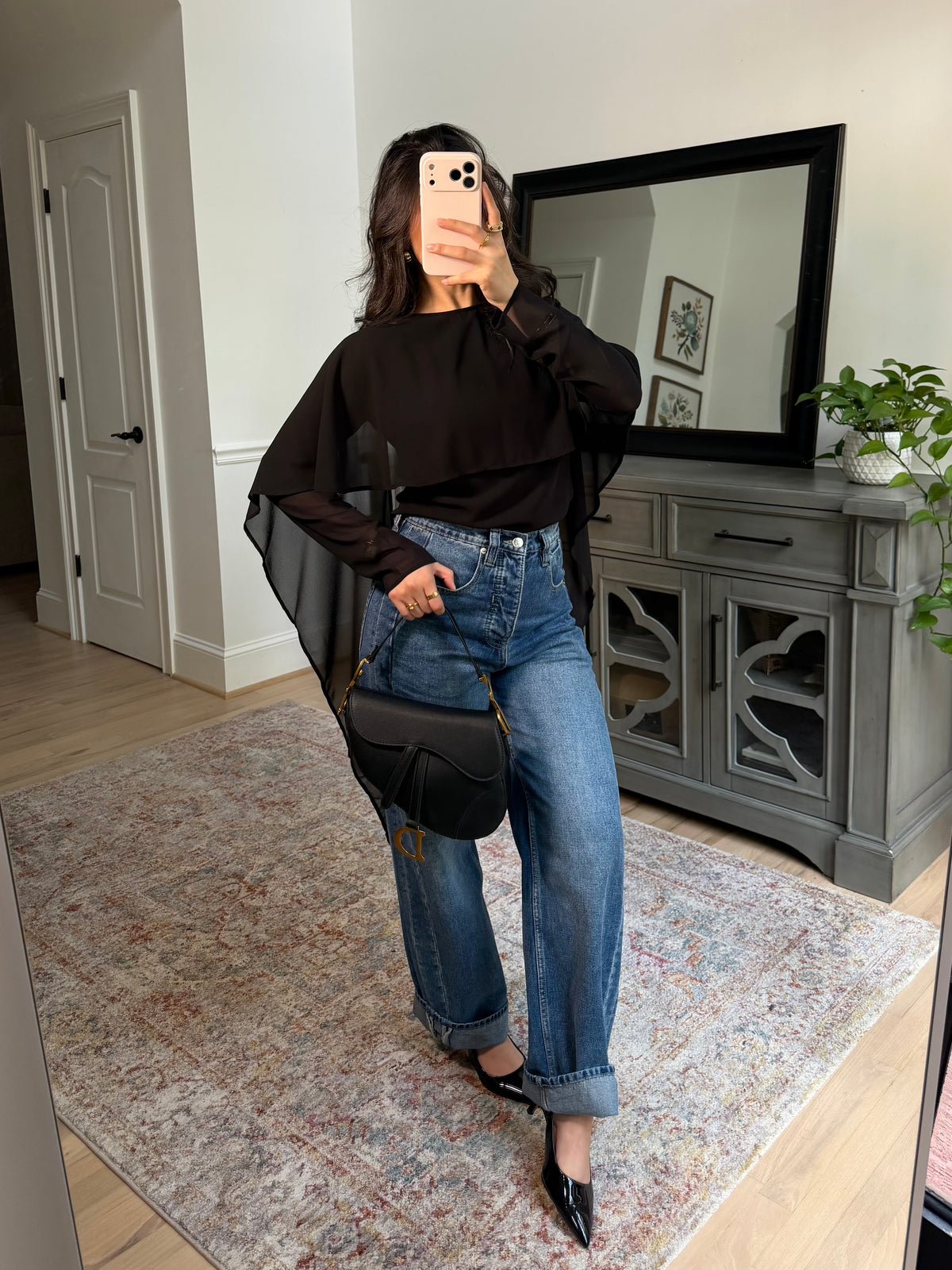 Adore Black Chiffon Drape Top
