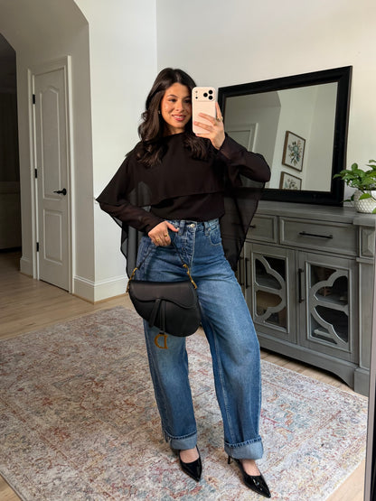 Adore Black Chiffon Drape Top