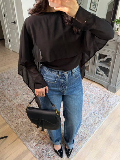 Adore Black Chiffon Drape Top
