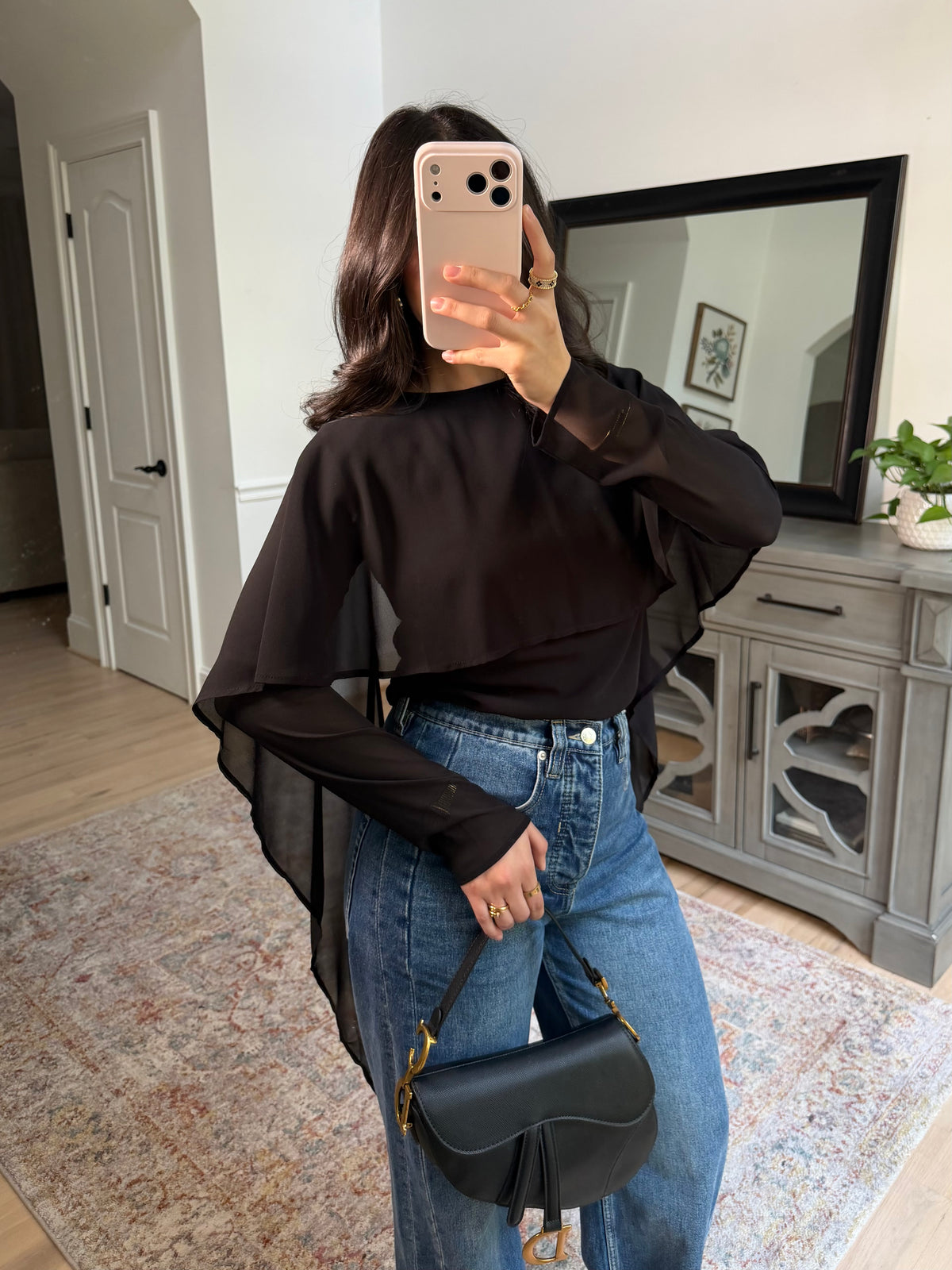 Adore Black Chiffon Drape Top