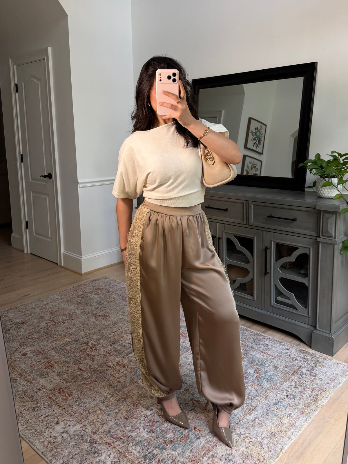 Catherine Satin Lace Cuffed Pants
