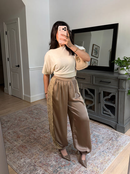 Catherine Satin Lace Cuffed Pants