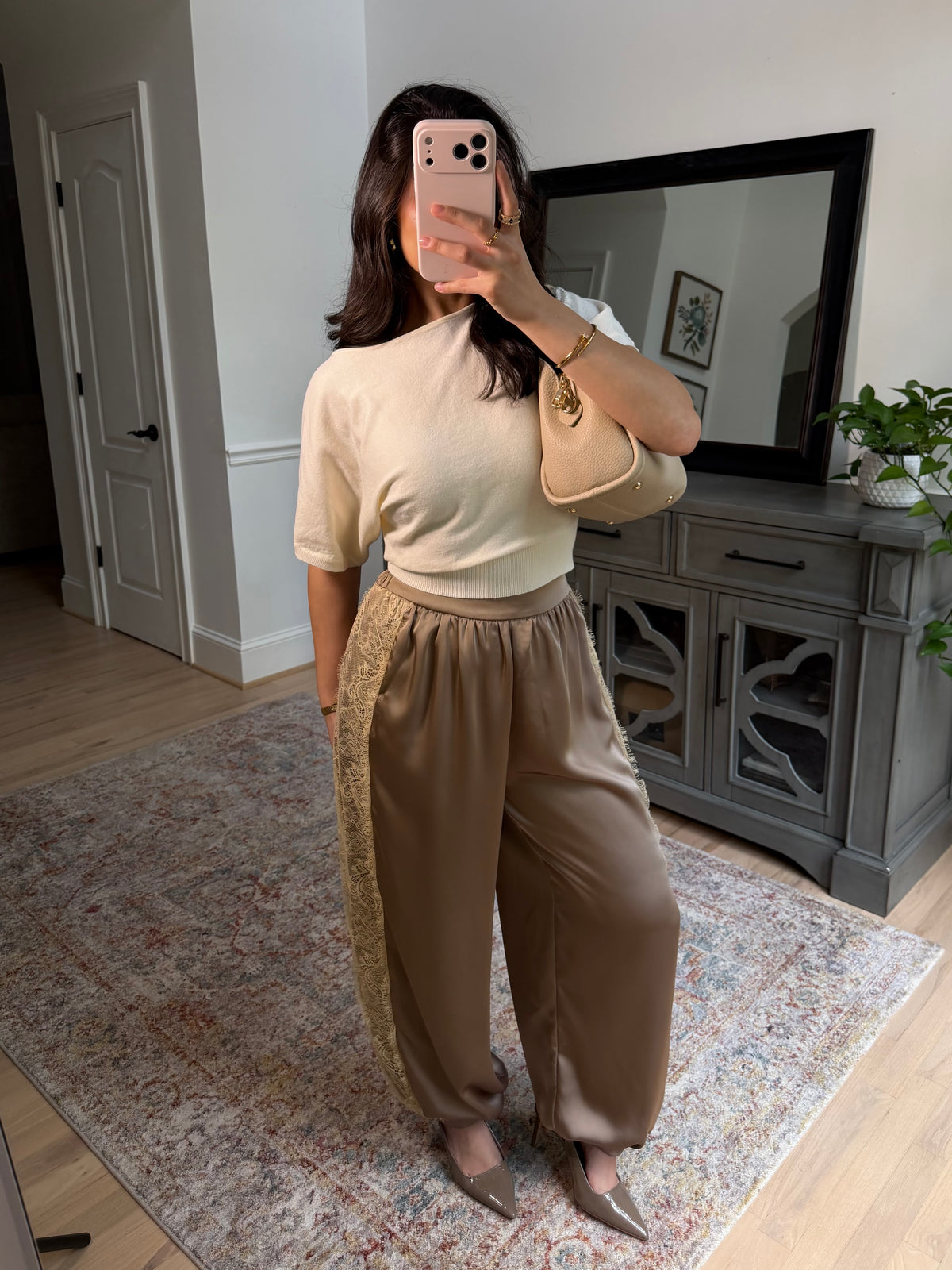 Catherine Satin Lace Cuffed Pants