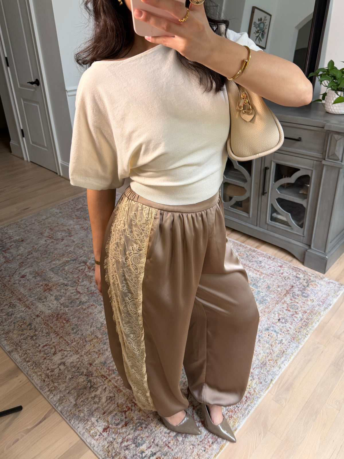 Catherine Satin Lace Cuffed Pants