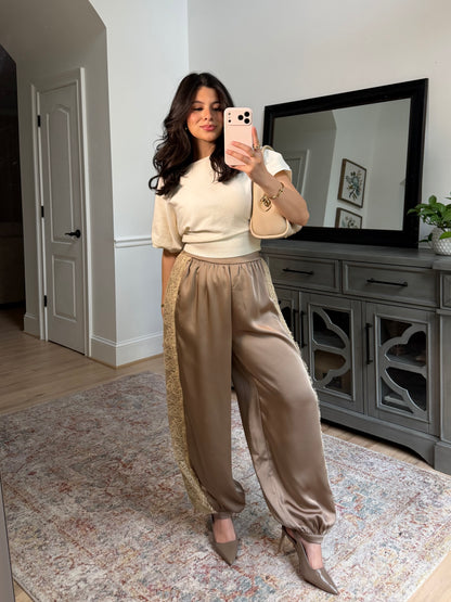 Catherine Satin Lace Cuffed Pants