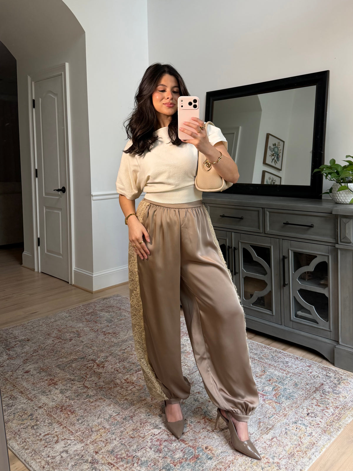 Catherine Satin Lace Cuffed Pants