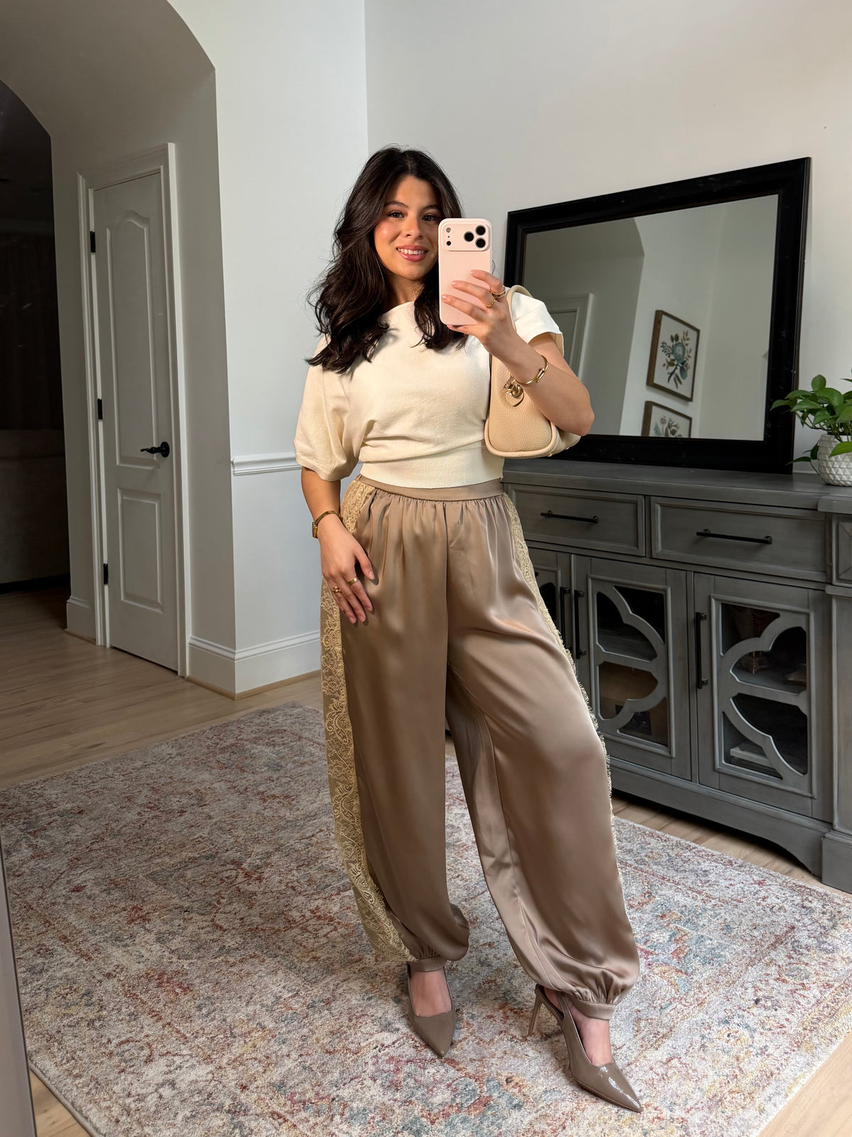 Catherine Satin Lace Cuffed Pants