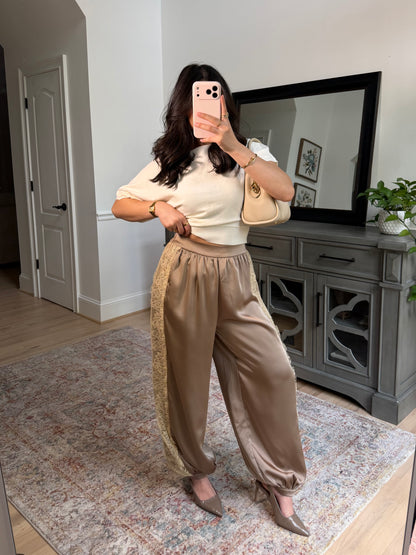 Catherine Satin Lace Cuffed Pants