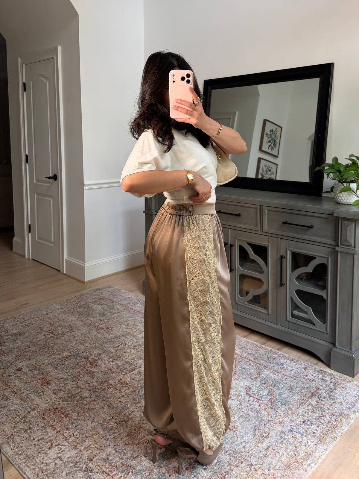 Catherine Satin Lace Cuffed Pants