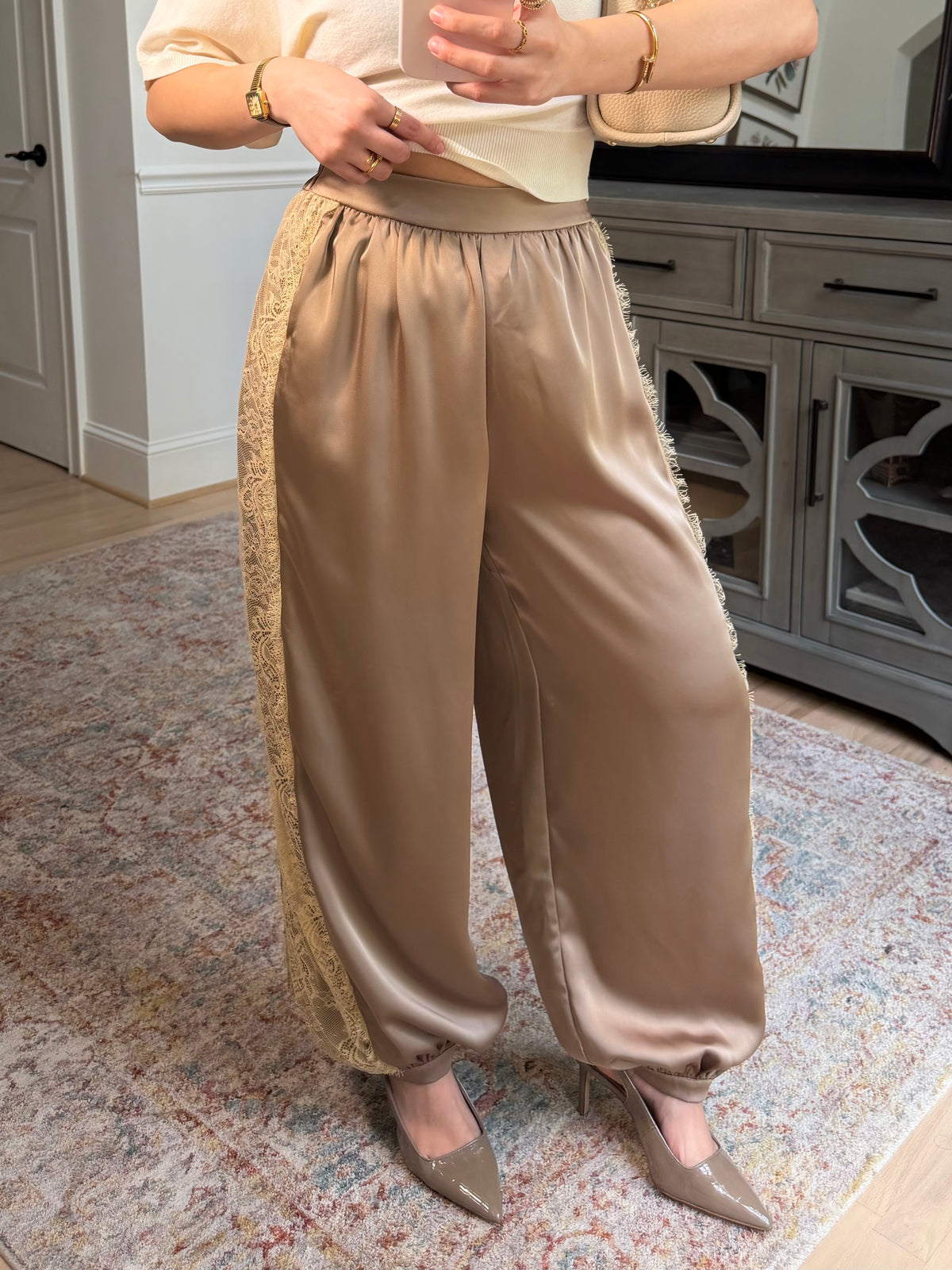 Catherine Satin Lace Cuffed Pants