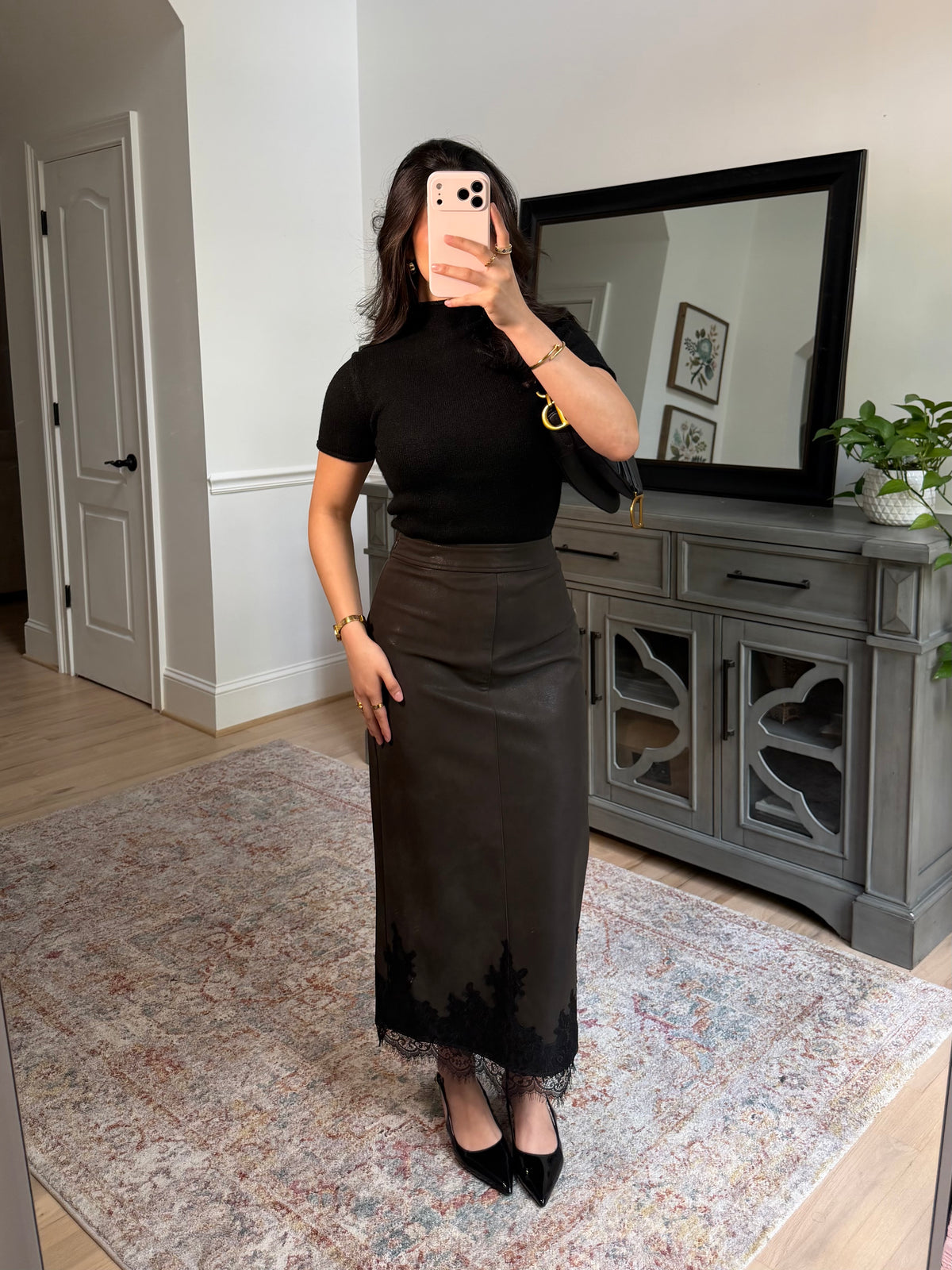 Classy Autumn Pleather Lace Pencil Skirt