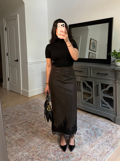 Classy Autumn Pleather Lace Pencil Skirt
