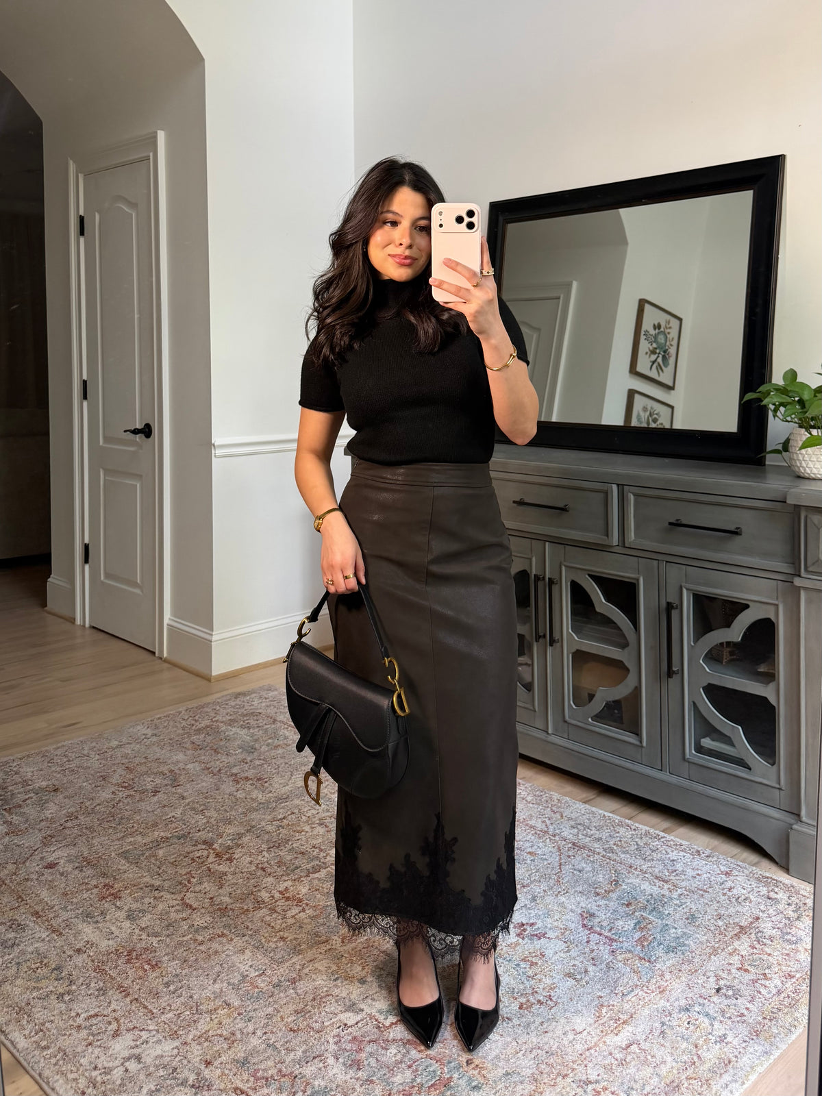 Classy Autumn Pleather Lace Pencil Skirt