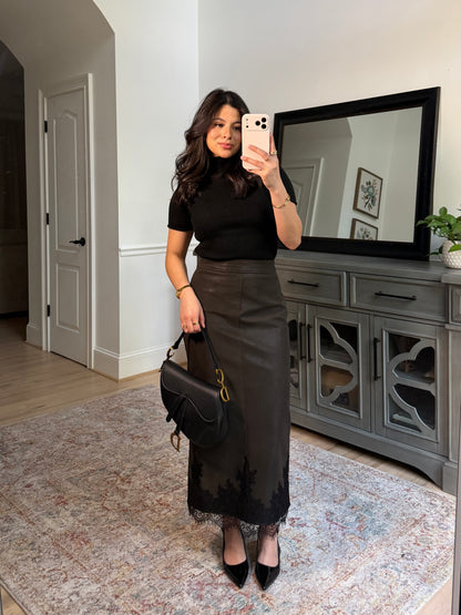 Classy Autumn Pleather Lace Pencil Skirt