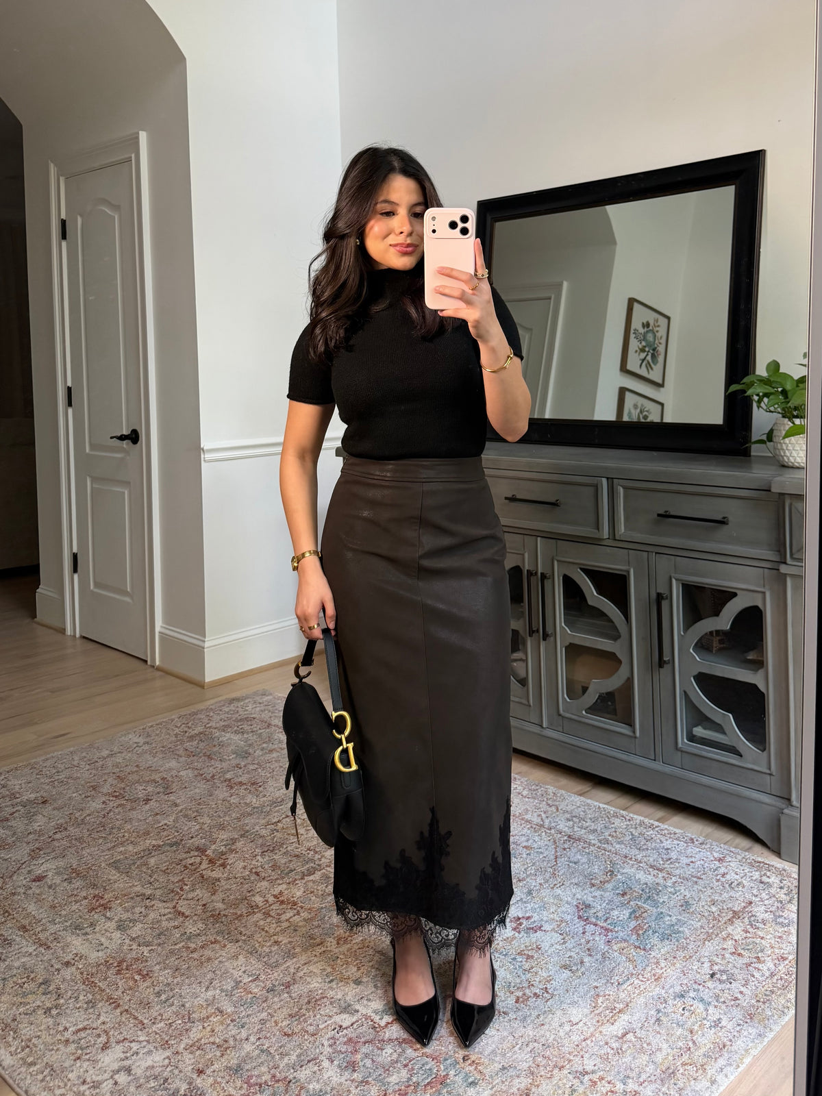 Classy Autumn Pleather Lace Pencil Skirt
