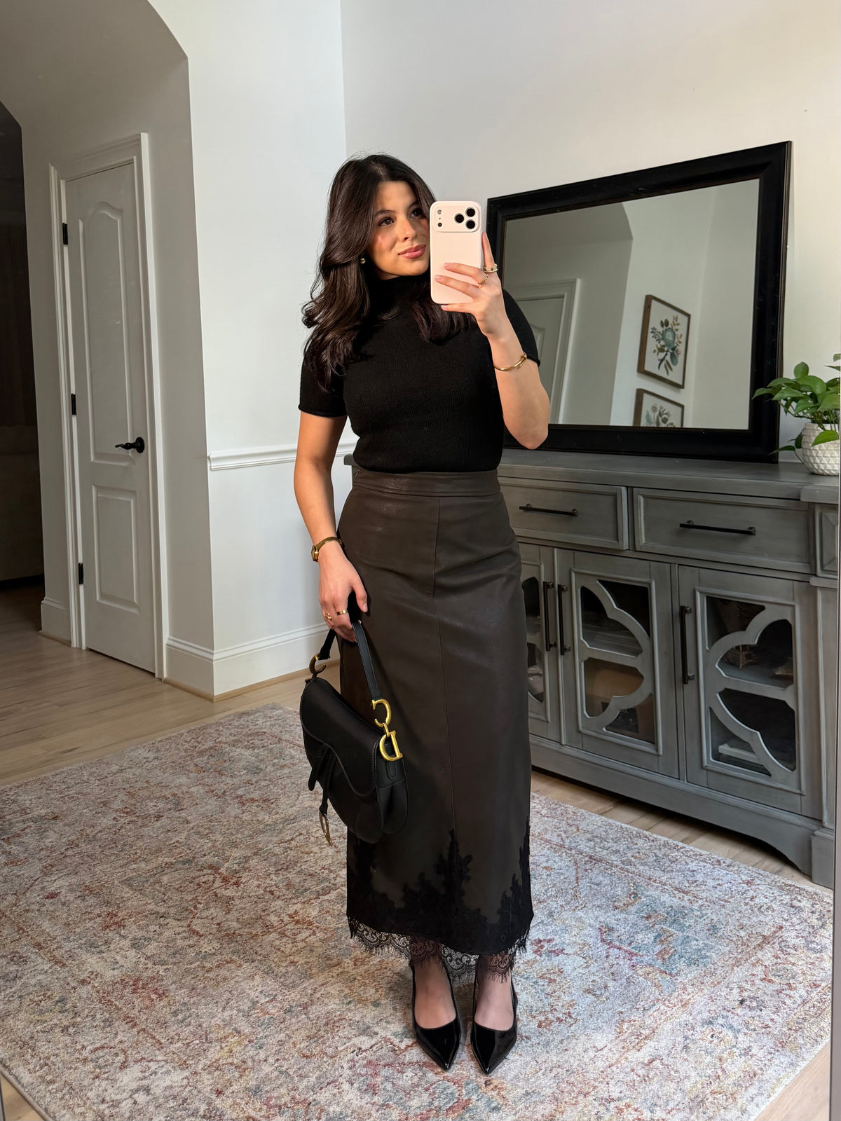 Classy Autumn Pleather Lace Pencil Skirt