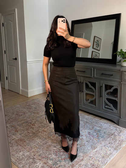 Classy Autumn Pleather Lace Pencil Skirt
