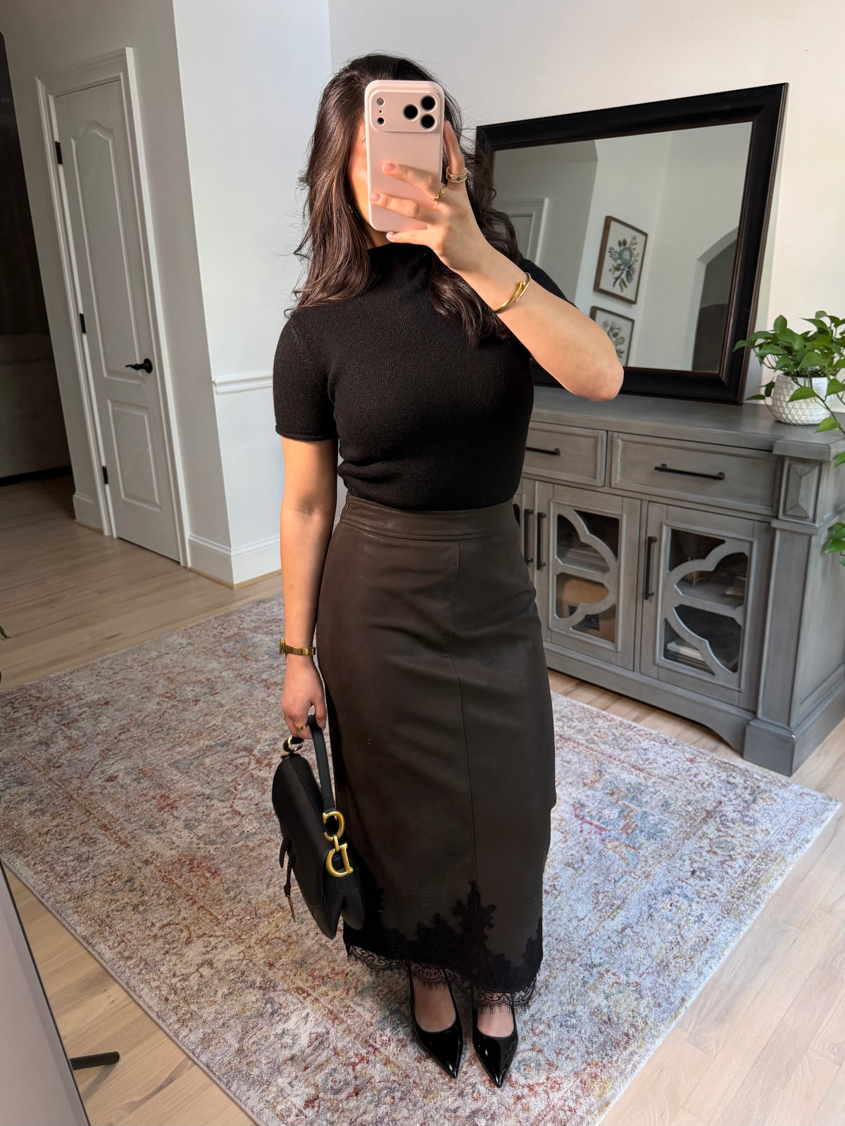 Classy Autumn Pleather Lace Pencil Skirt