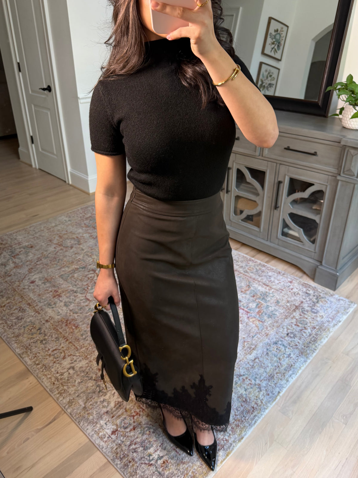 Classy Autumn Pleather Lace Pencil Skirt