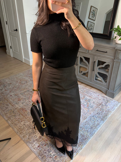 Classy Autumn Pleather Lace Pencil Skirt