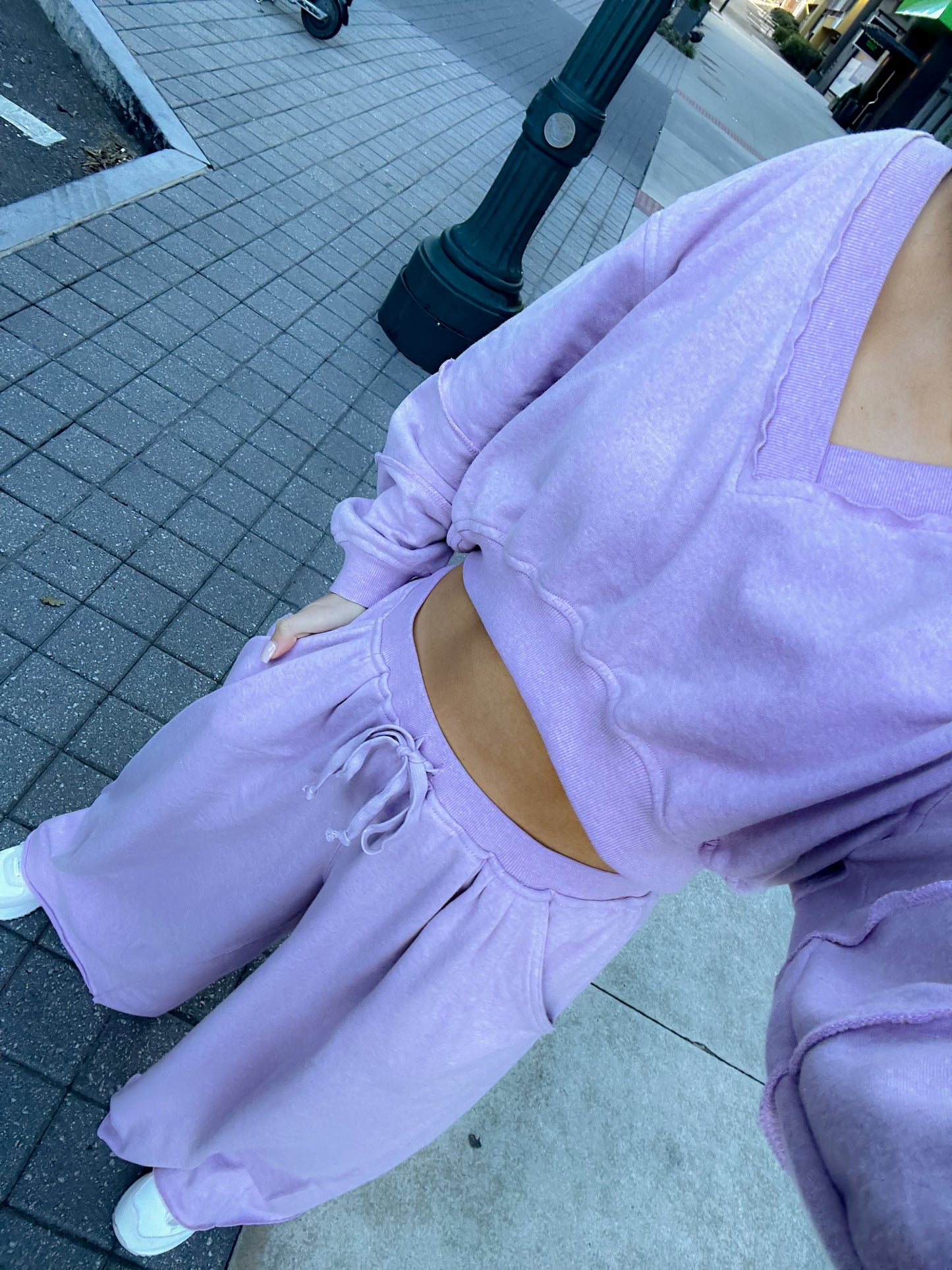 Lilac Top and Wide Leg Pants Set