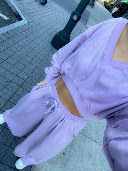 Lilac Top and Wide Leg Pants Set